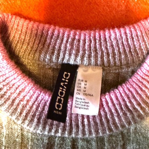 H&M khaki and pink gradient stripes touch of wool ribbed sweater NWOT - Picture 5 of 8